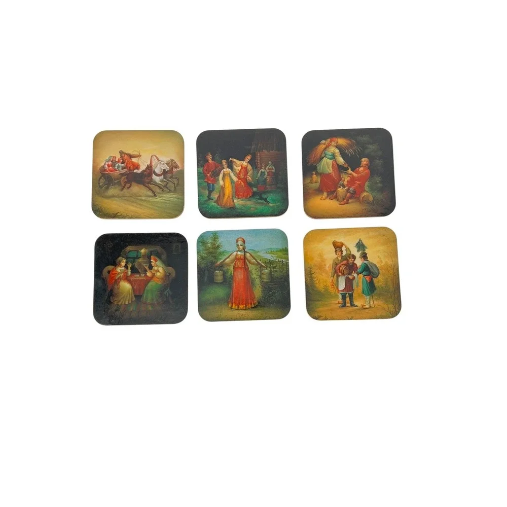 Souvenir from Russia Coaster Set of 6 Unisex Multicolor Folk Art Traditional